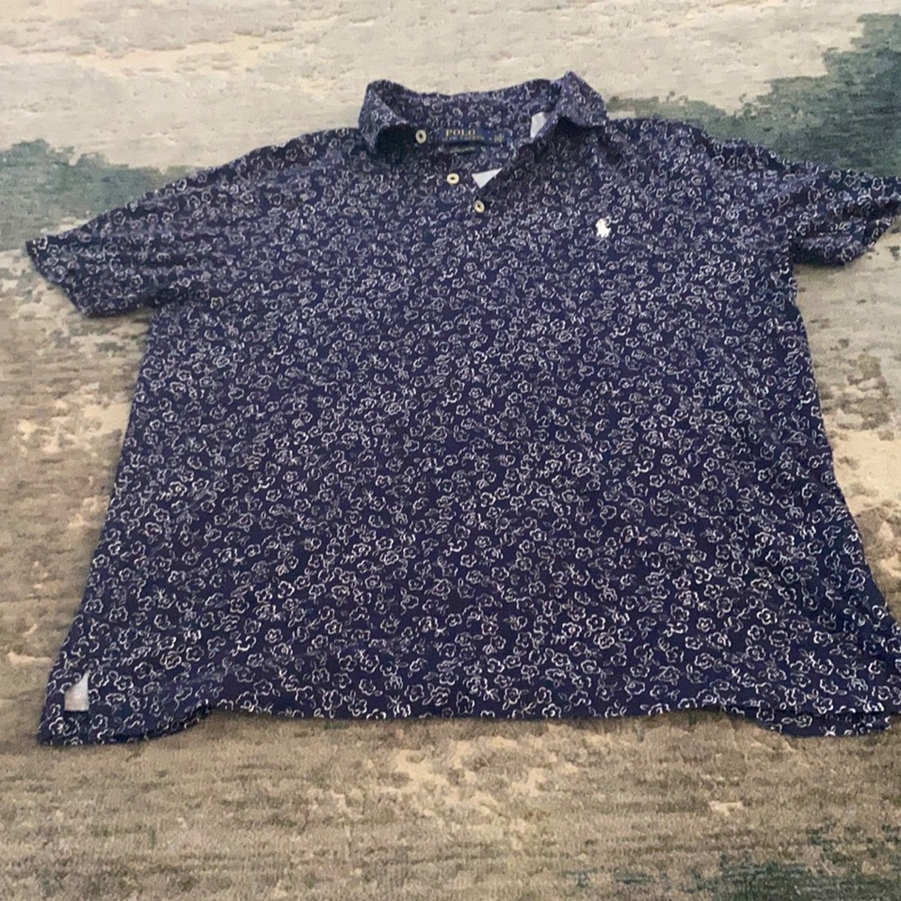 Men’s polo, blue and white flower design